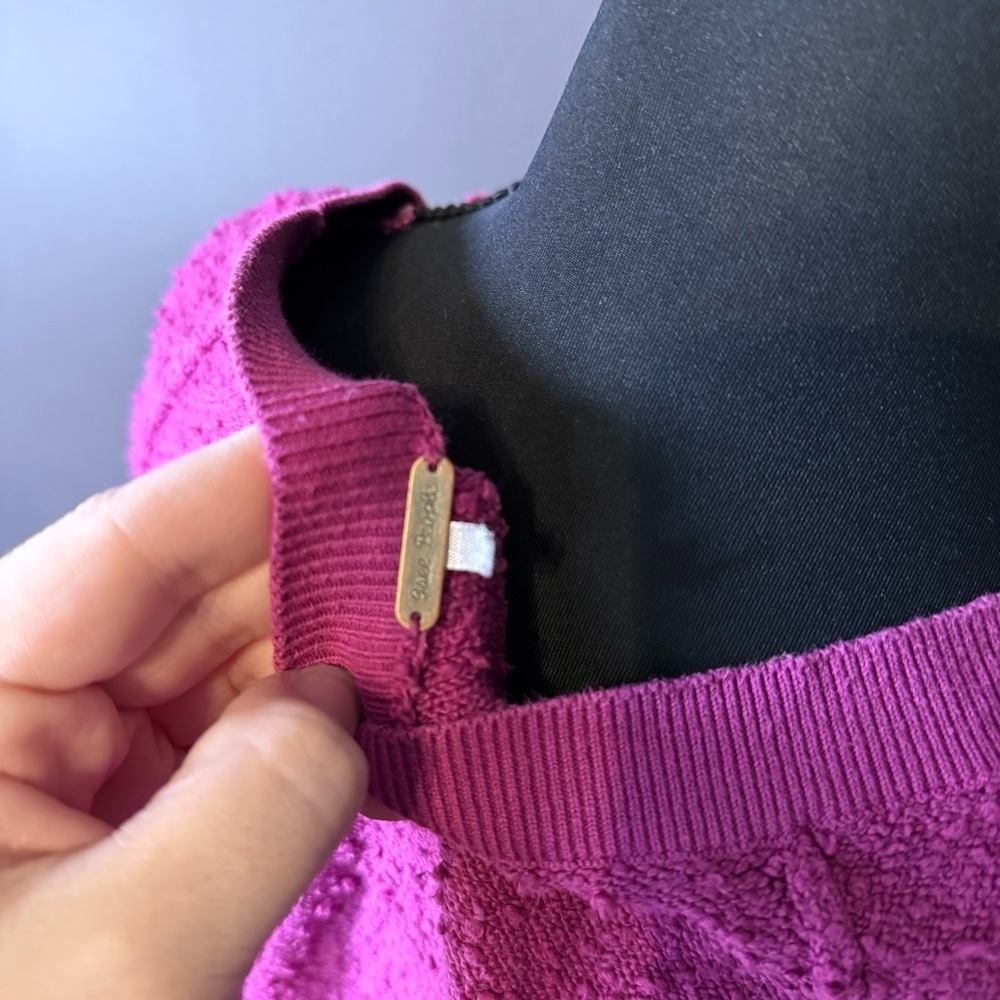 Free People Bouclé Textured Knit Sweater – Magenta (Size M) - Picture 3 of 4